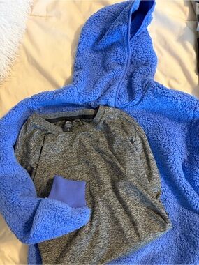 Athleta Blue Sherpa Hoodie with Gray Top (Kids)